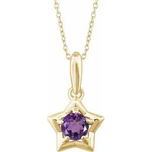 14K Yellow 3 mm Round February Youth Star Birthstone 15" Necklace