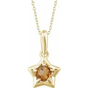 14K Yellow 3 mm Round November Youth Star Birthstone 15" Necklace