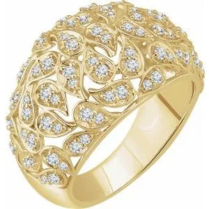 14K Yellow 3/4 CTW Diamond Leaf Ring