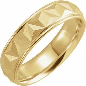14K Yellow 6 mm Geometric Band with Matte/Polished Finish Size 10