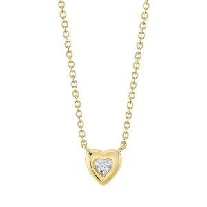 14K Yellow Gold 0.08 Carat Heart Diamond Bezel Pendant Necklace