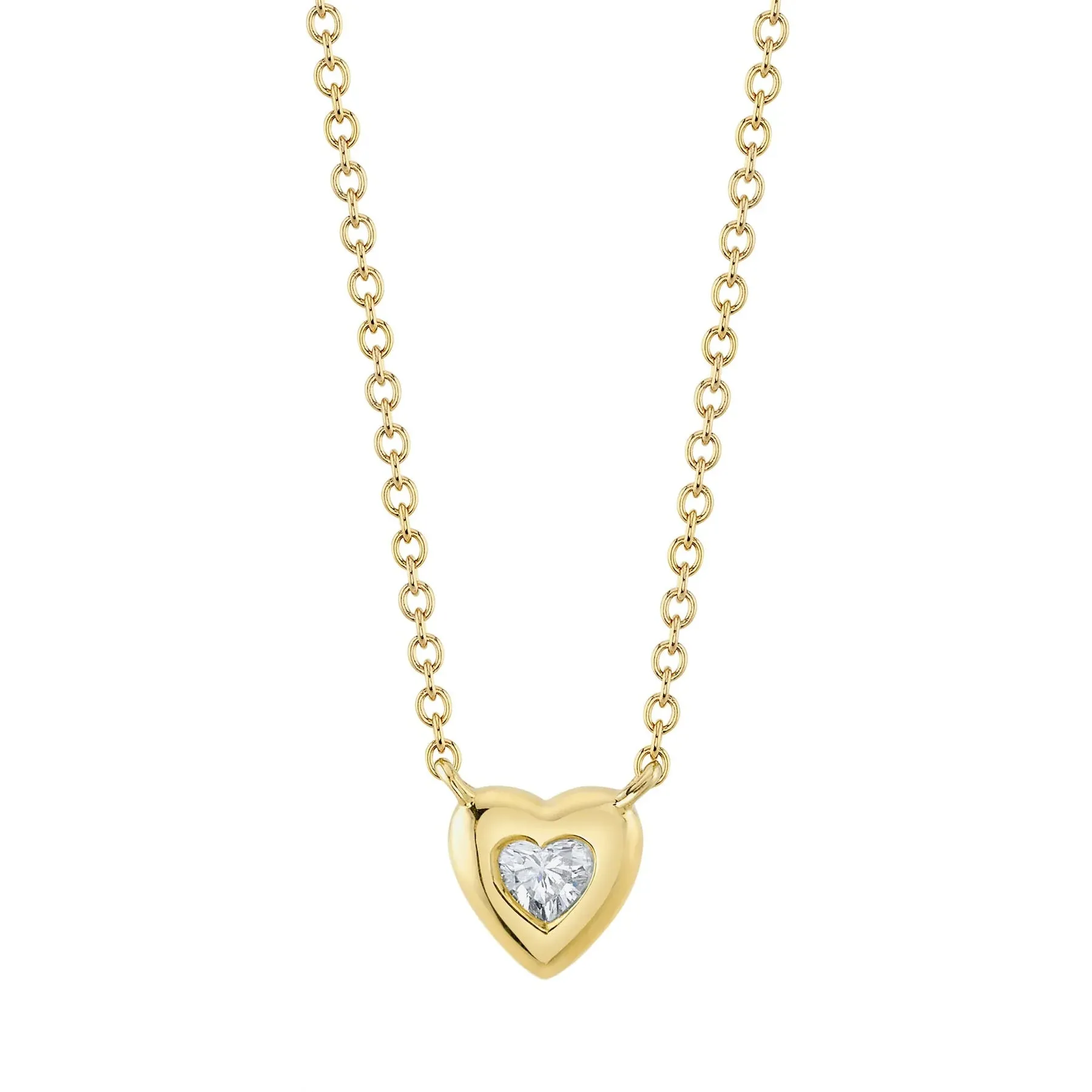 14K Yellow Gold 0.08 Carat Heart Diamond Bezel Pendant Necklace