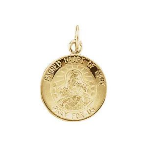 14k Yellow Gold 12mm Sacred Heart of Mary Medal