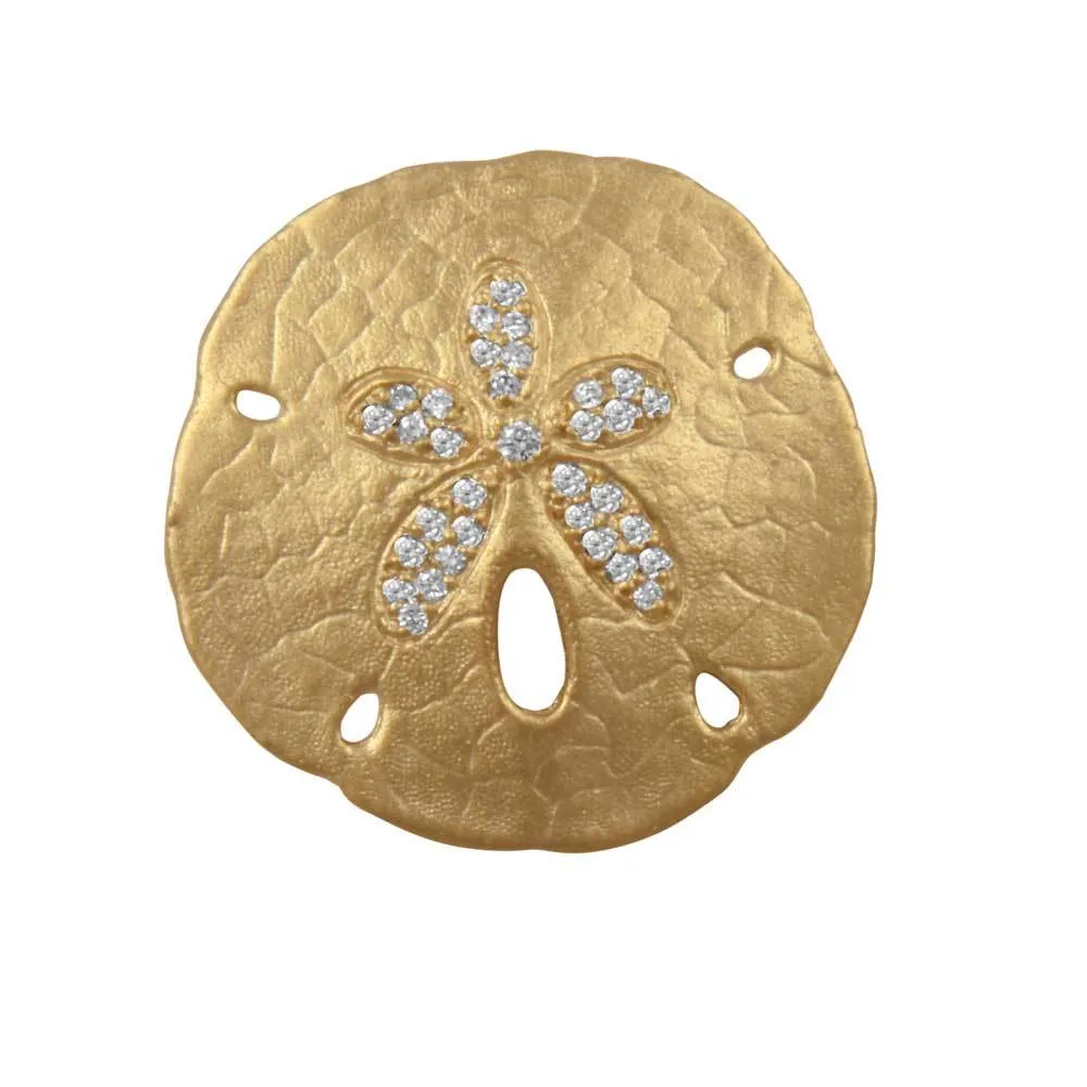 14k Yellow Gold 27mm Pave Diamond Sanddollar Pendant, 33D=.26tw