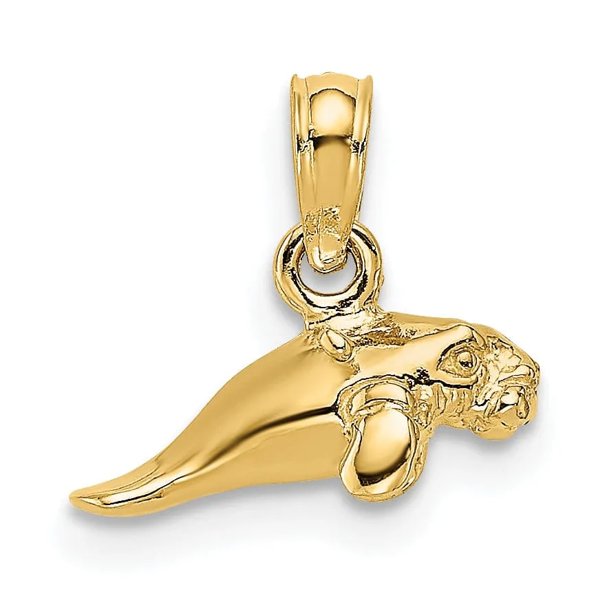 14K Yellow Gold 3-Dimensional Polished Finish Small Size Swimming Manatee Design Charm Pendant