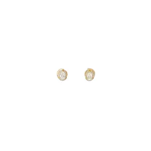 14k Yellow Gold .48ct G VS2 Pear Shaped Diamond and .15ct G SI1 Round Diamond around Halo Stud Earrings