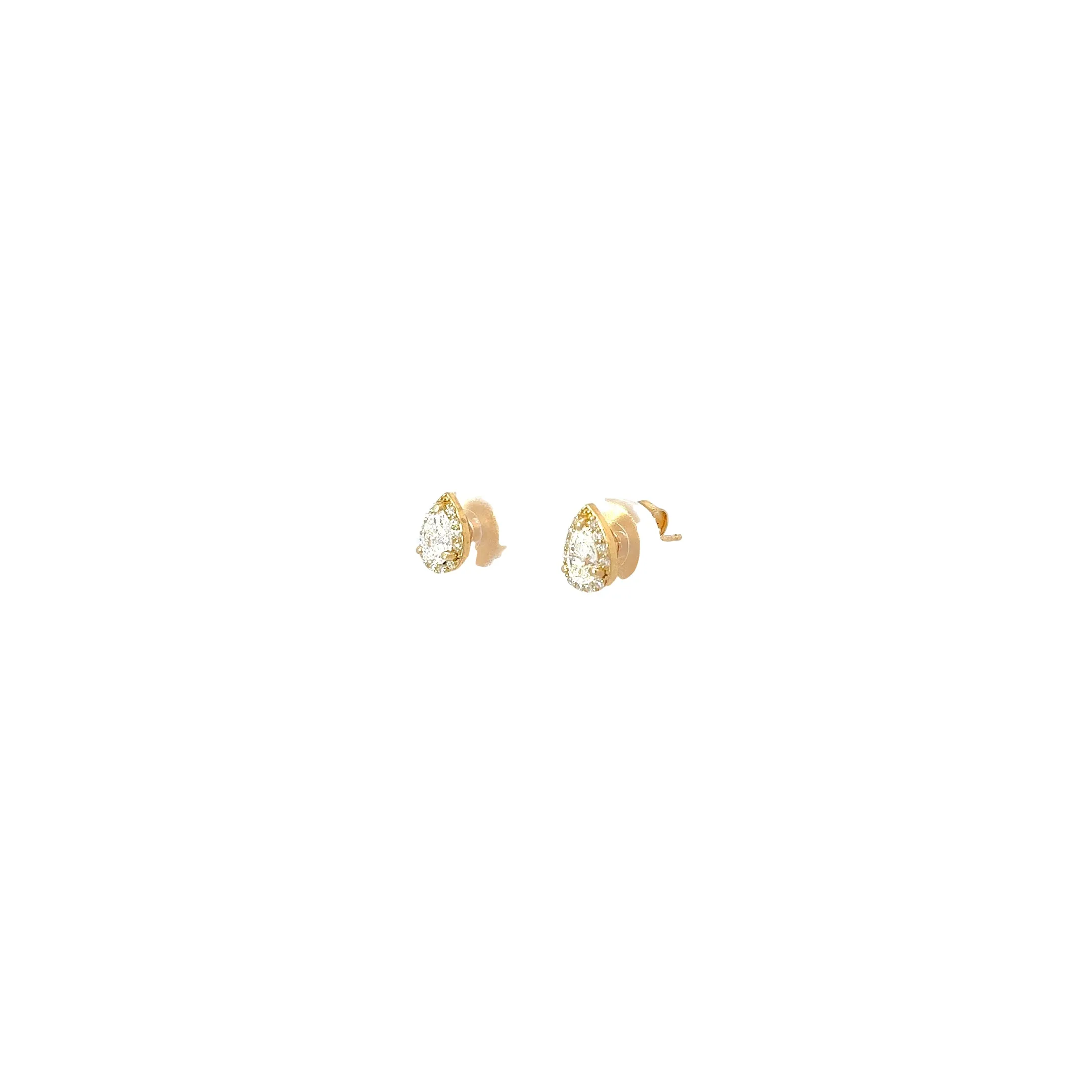 14k Yellow Gold .48ct G VS2 Pear Shaped Diamond and .15ct G SI1 Round Diamond around Halo Stud Earrings