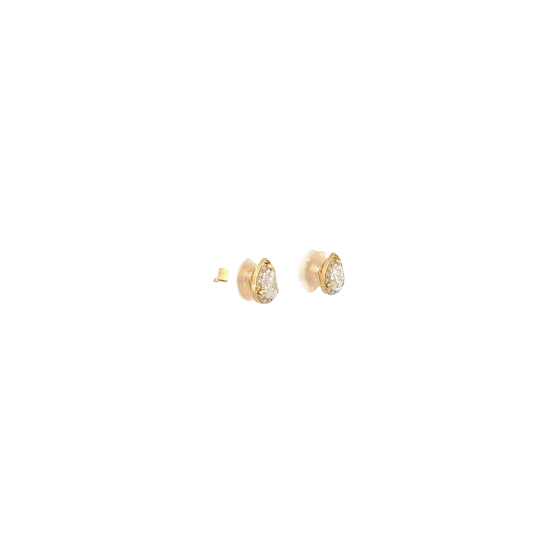 14k Yellow Gold .48ct G VS2 Pear Shaped Diamond and .15ct G SI1 Round Diamond around Halo Stud Earrings