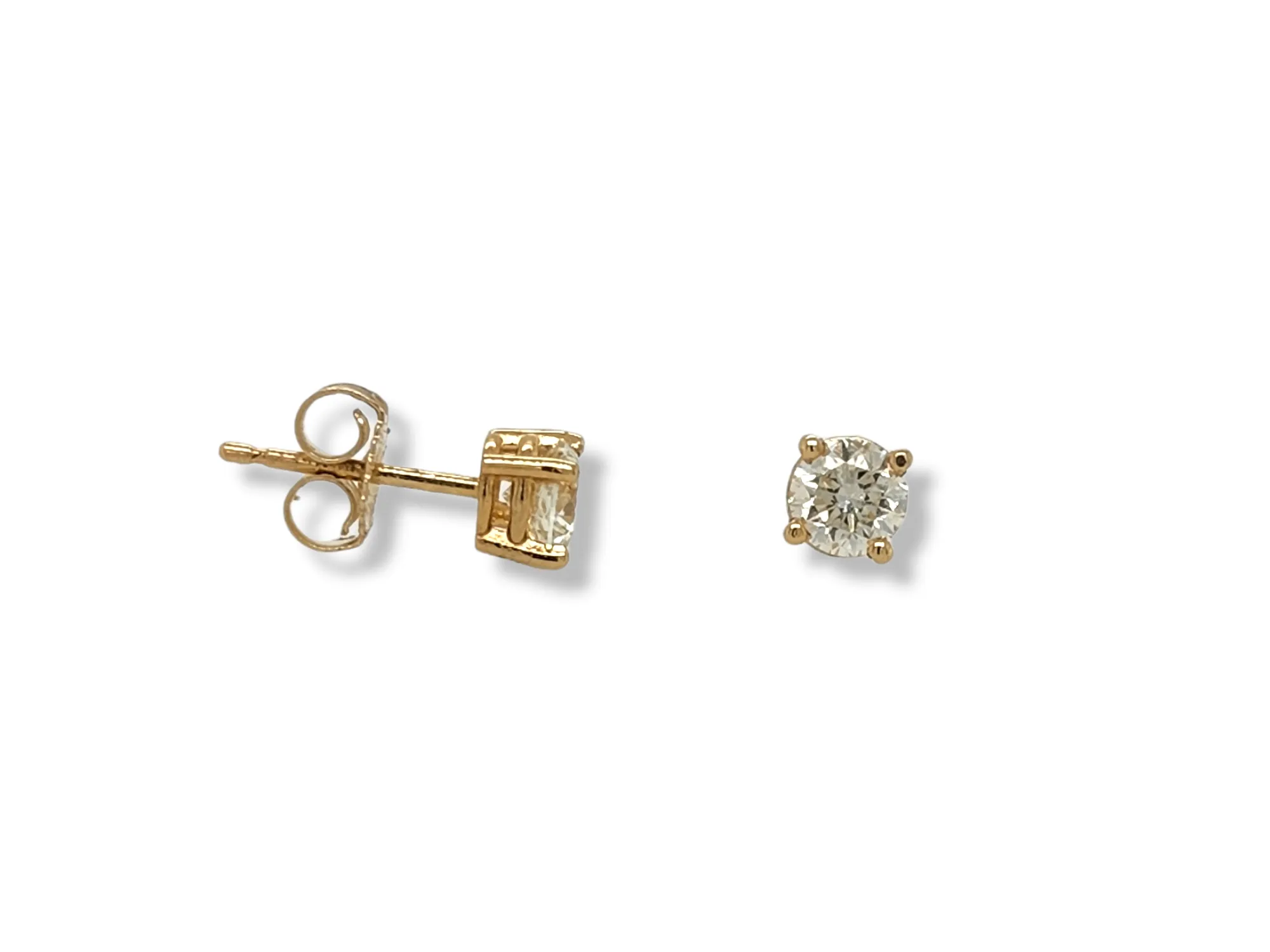 14K Yellow Gold and 1/2 Carat Diamond Stud Earrings