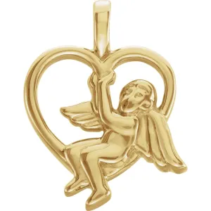 14k Yellow Gold Angel Heart Pendant