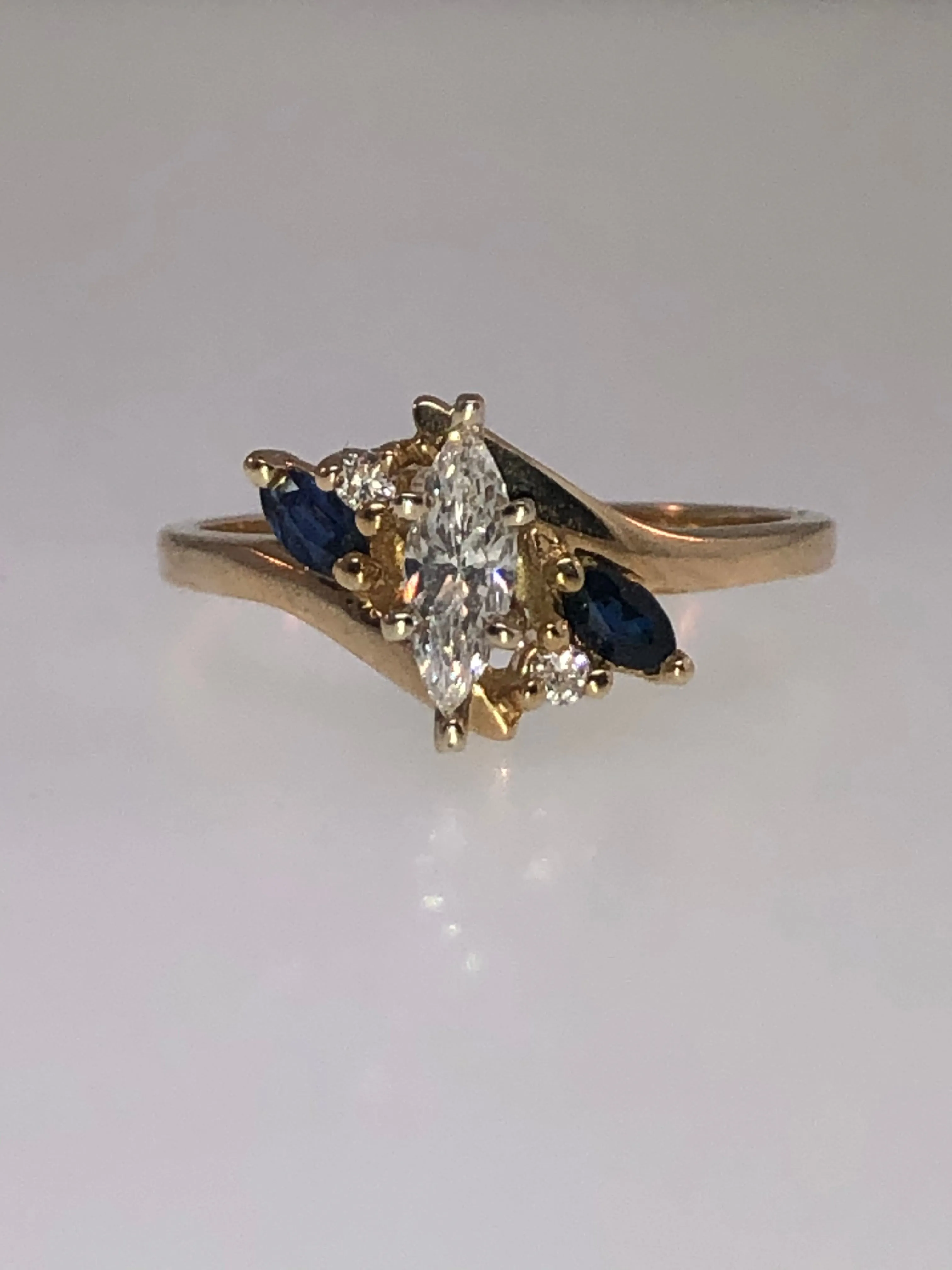 14K Yellow Gold Diamond and Sapphire Ring