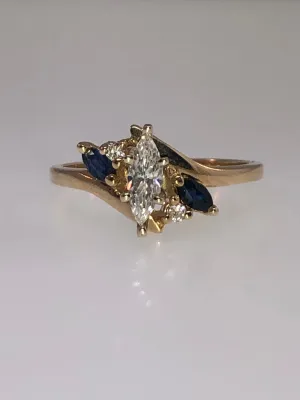 14K Yellow Gold Diamond and Sapphire Ring