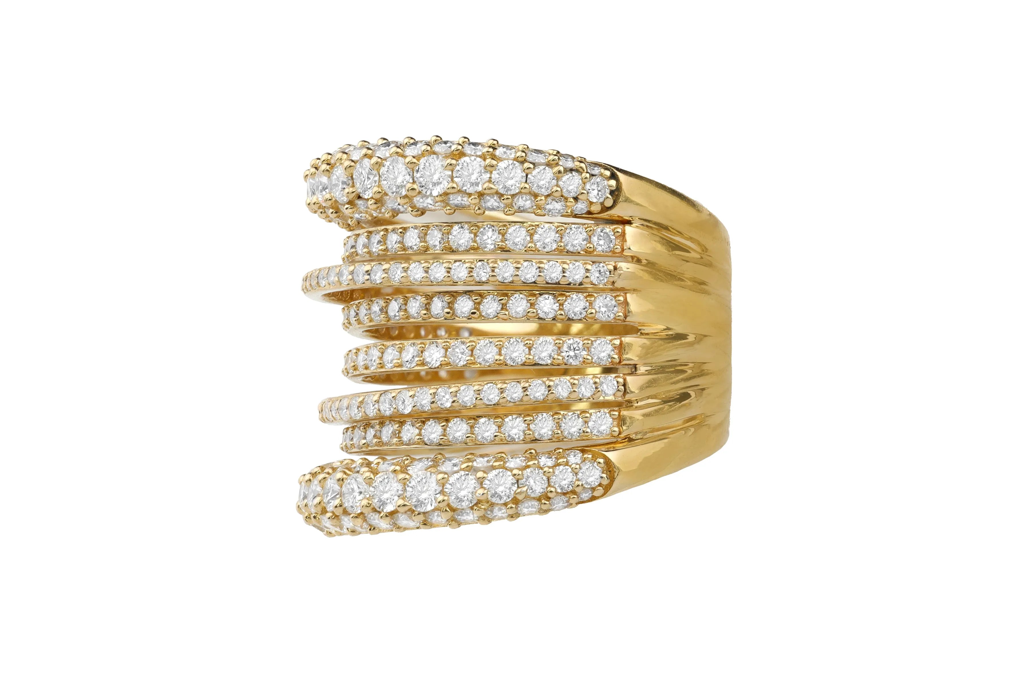 14k Yellow Gold Diamond Eight Row Ring