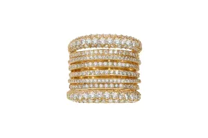 14k Yellow Gold Diamond Eight Row Ring