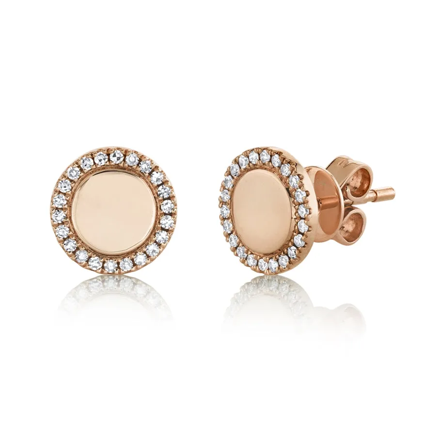14K Yellow Gold Diamond High Polish Disc Stud Earring