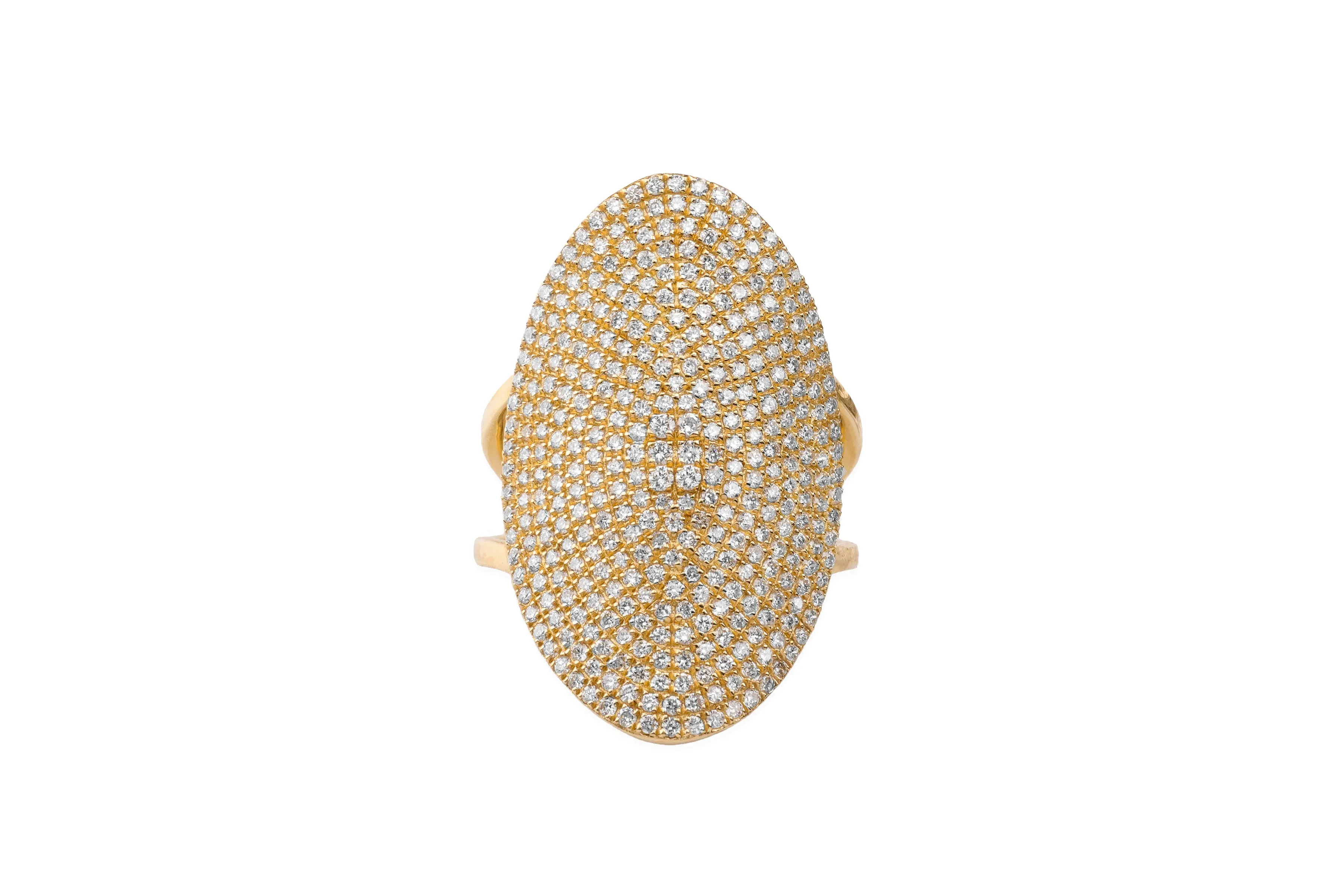 14k Yellow Gold Diamond Large Oval Pave Ring