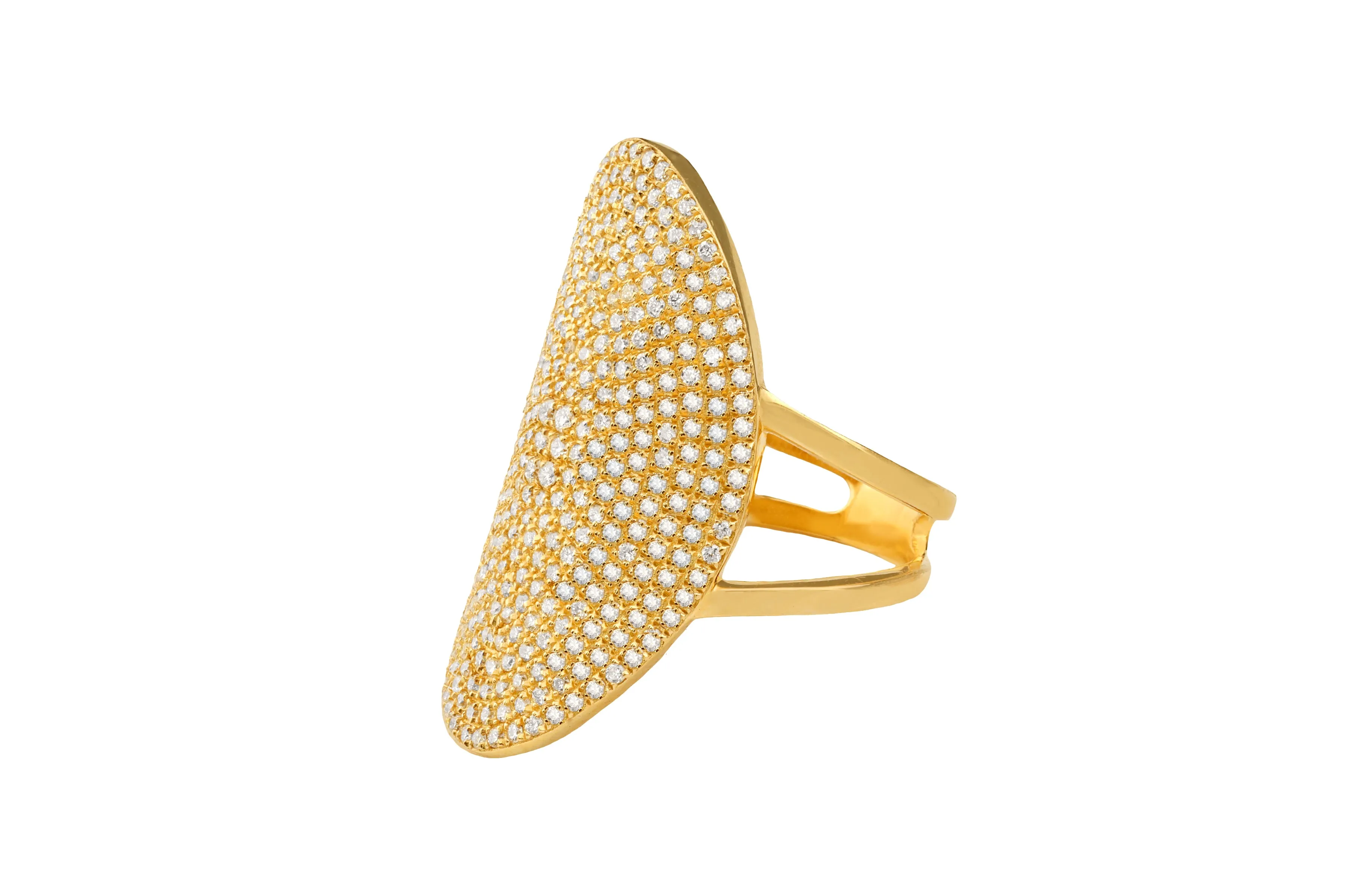 14k Yellow Gold Diamond Large Oval Pave Ring