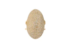 14k Yellow Gold Diamond Large Oval Pave Ring