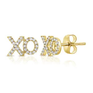 14K Yellow Gold Diamond "XO" Stud Earrings