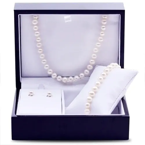 14K Yellow Gold Fresh Water Pearl Wood Box Gift Set