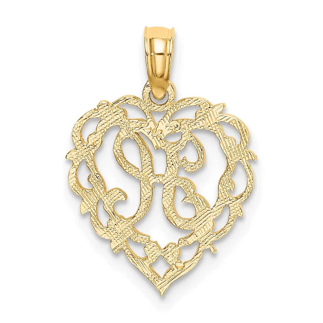 14K Yellow Gold Heart Shape Fancy Script Letter H Initial Charm Pendant