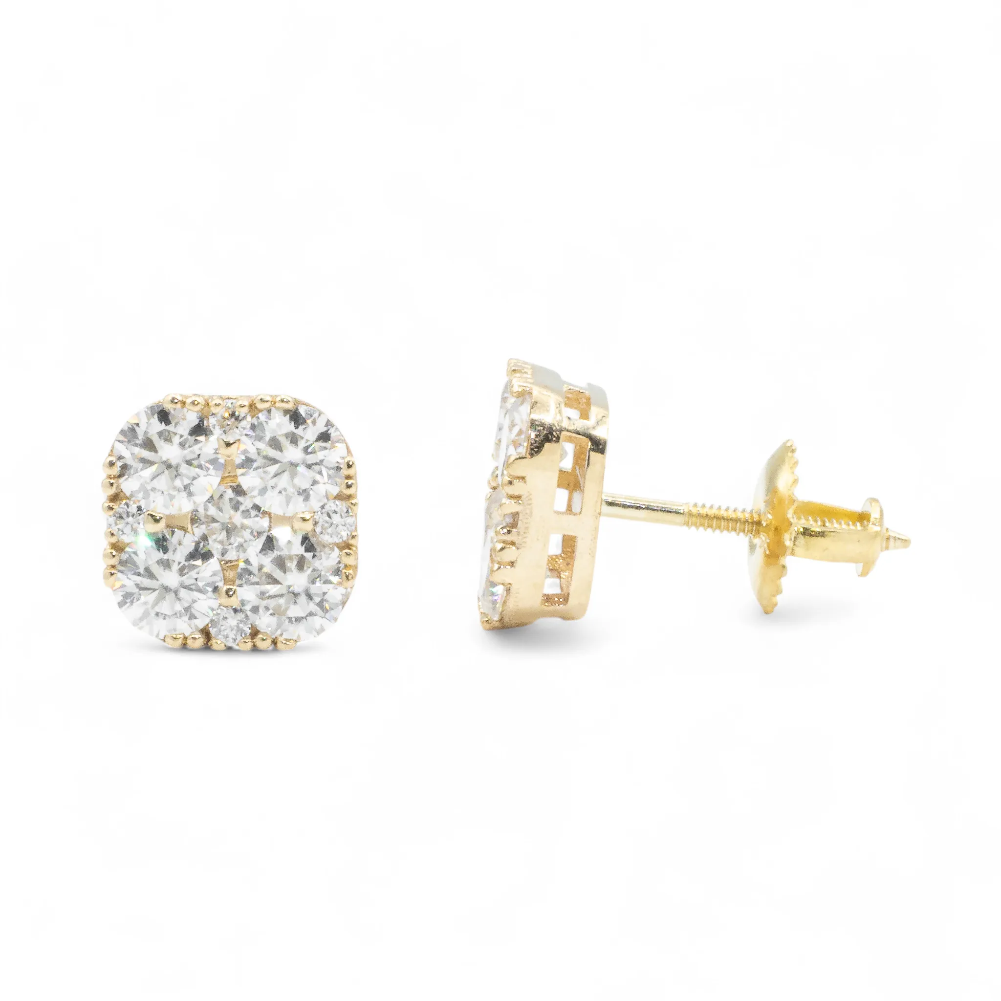 14k Yellow Gold Lab Diamond Cluster Earrings 1.73 ctw