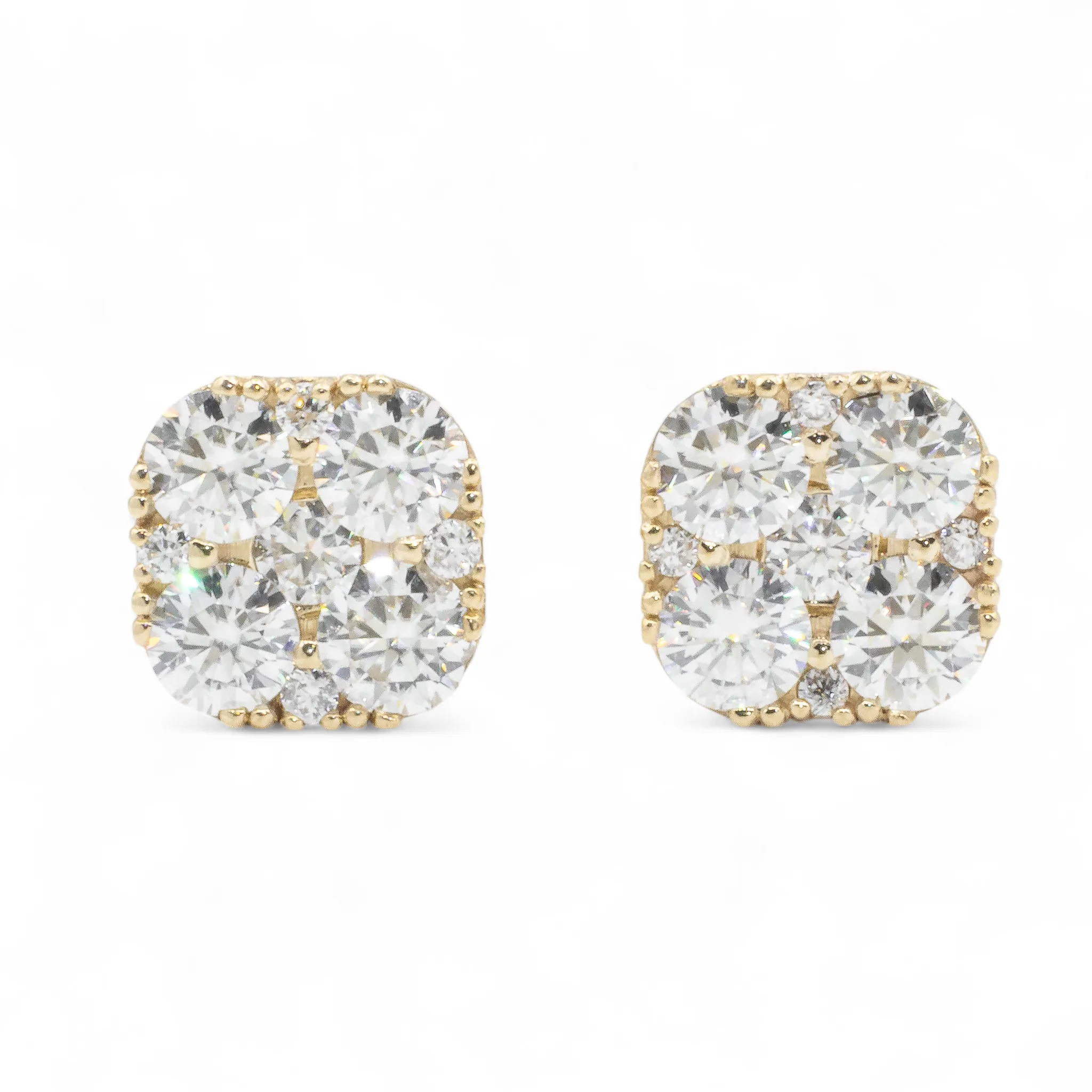 14k Yellow Gold Lab Diamond Cluster Earrings 1.73 ctw