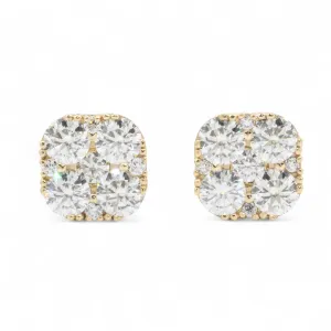 14k Yellow Gold Lab Diamond Cluster Earrings 1.73 ctw