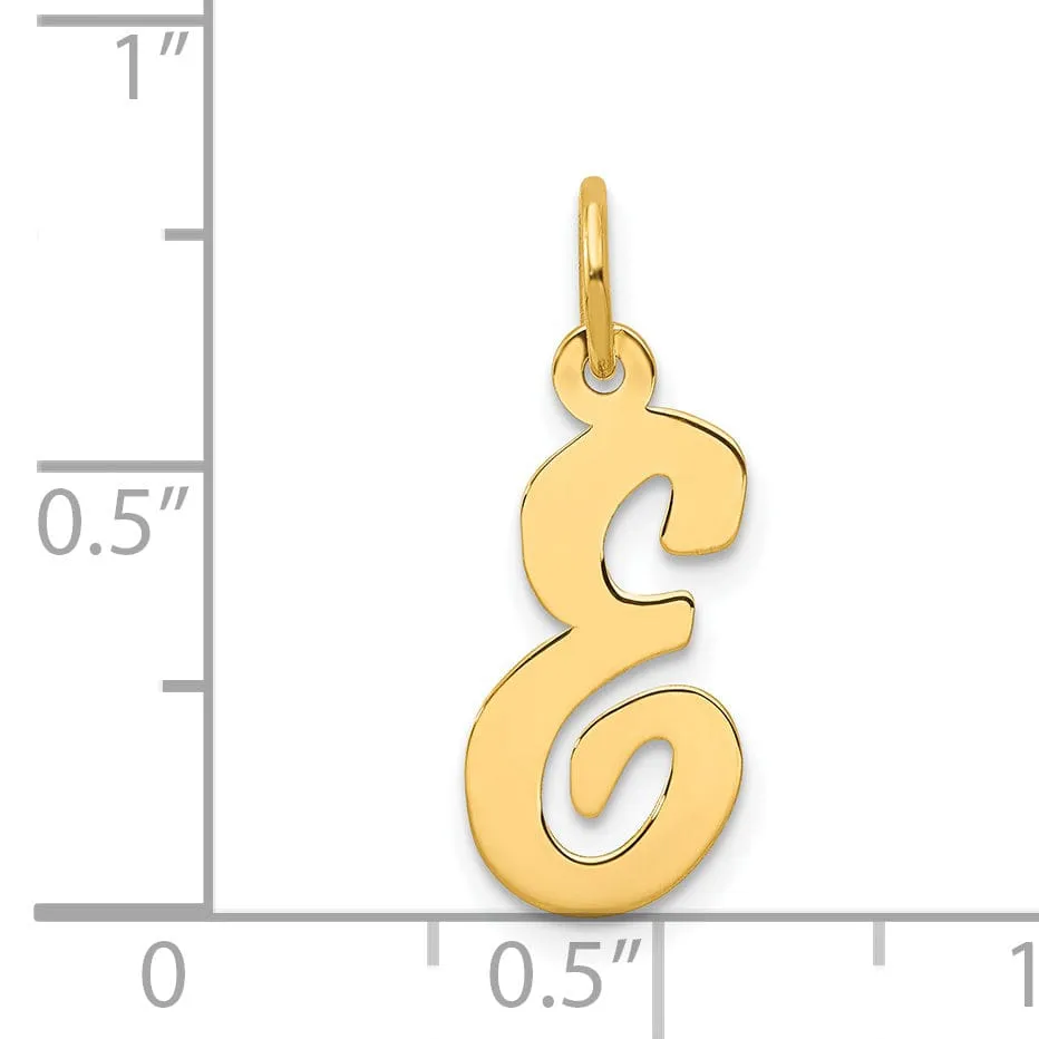14K Yellow Gold Medium Size Fancy Script Design Letter E Initial Pendant