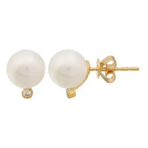 14K Yellow Gold Pearl Stud Earrings