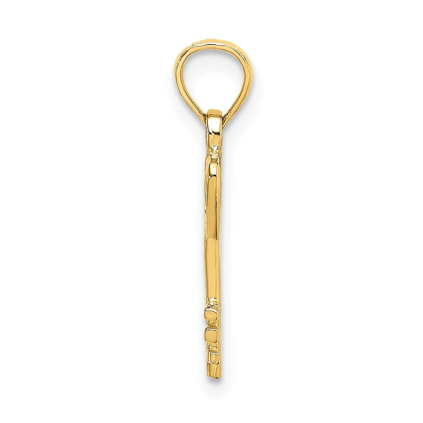 14K Yellow Gold Polished Finish 3-D Key with Heart Design Charm Pendant