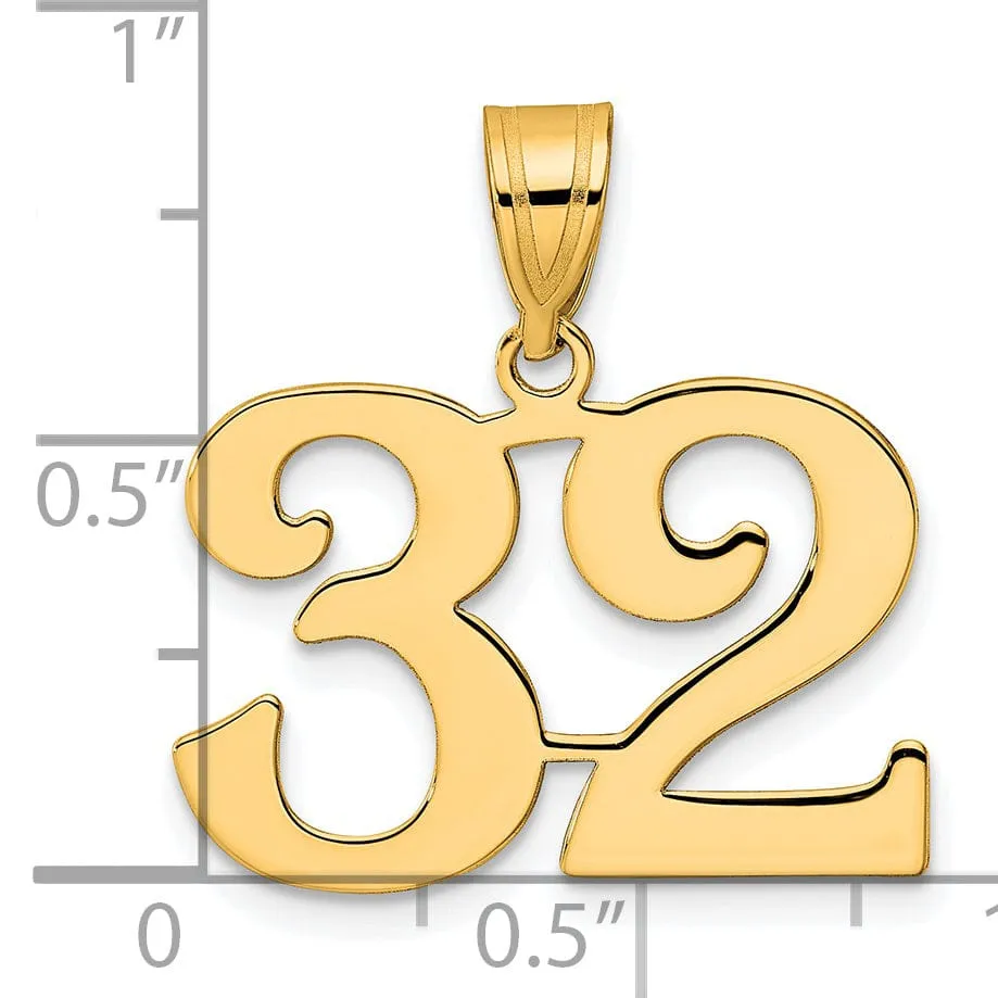 14k Yellow Gold Polished Finish Number 32 Charm Pendant
