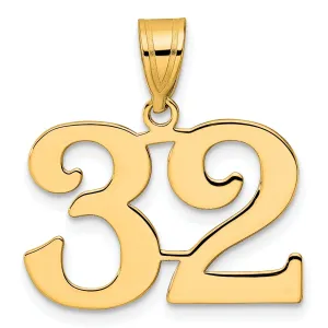 14k Yellow Gold Polished Finish Number 32 Charm Pendant