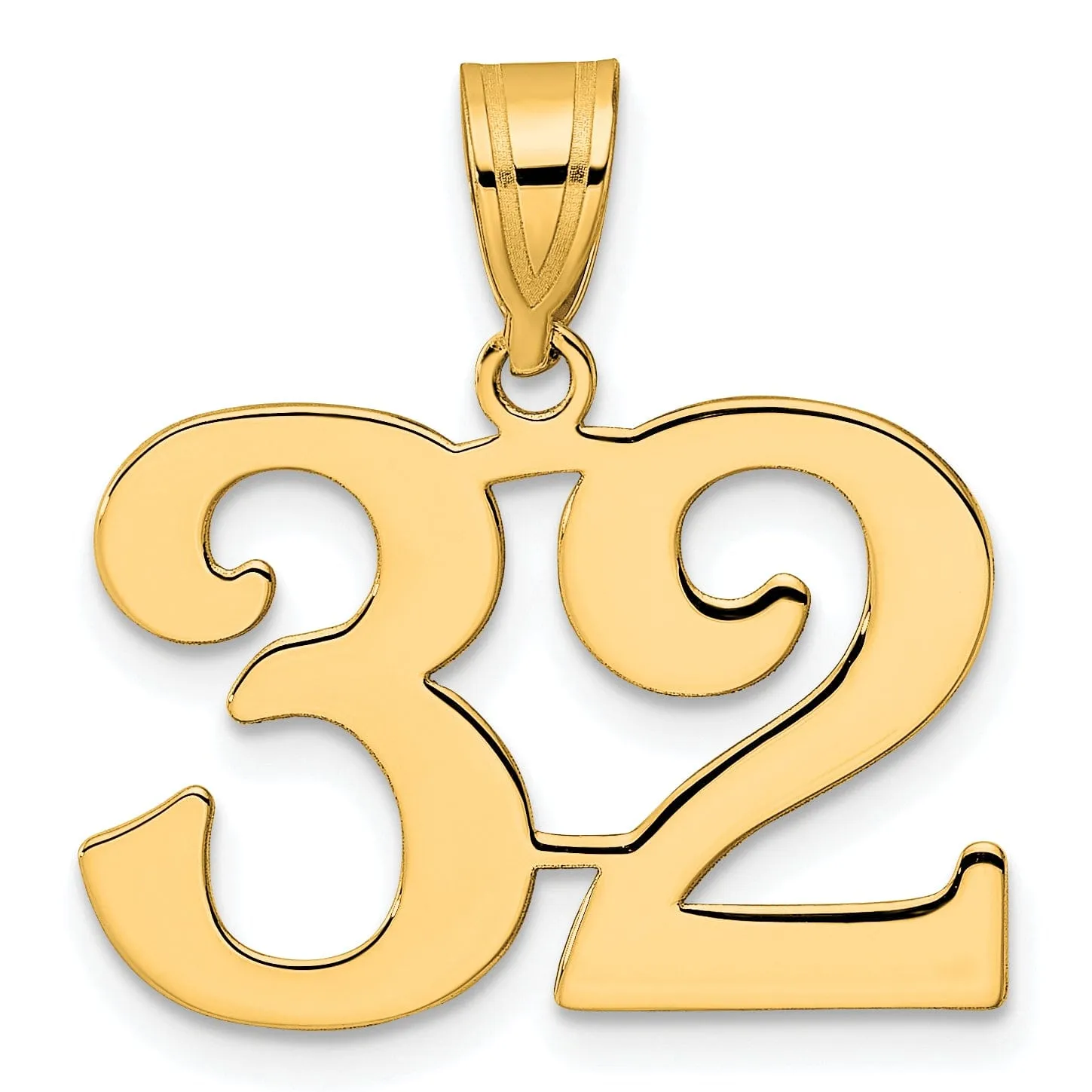 14k Yellow Gold Polished Finish Number 32 Charm Pendant