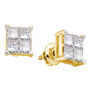 14k Yellow Gold Princess Diamond Unisex Mens Screwback Stud Earrings 1/2 Cttw