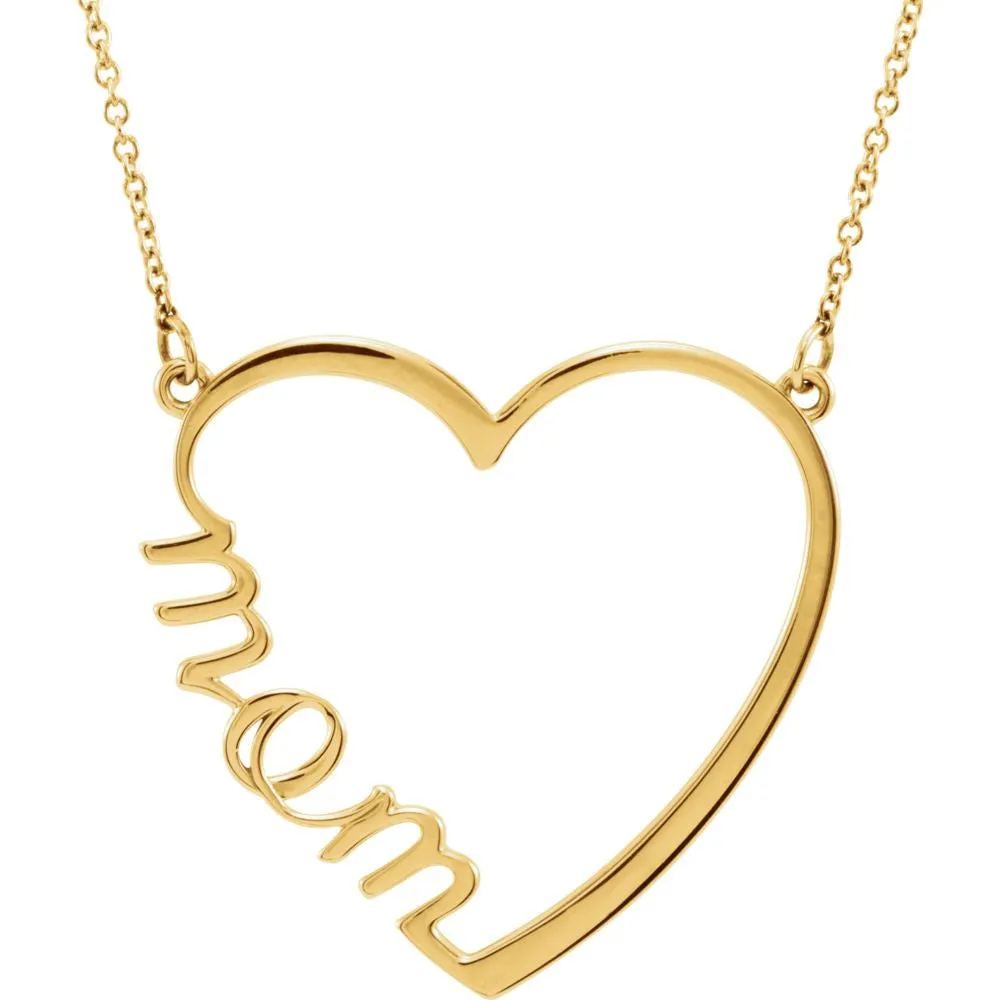 14k Yellow Gold "Mom" Heart 17" Necklace