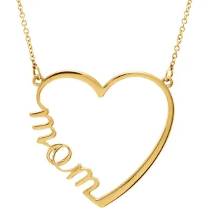 14k Yellow Gold "Mom" Heart 17" Necklace