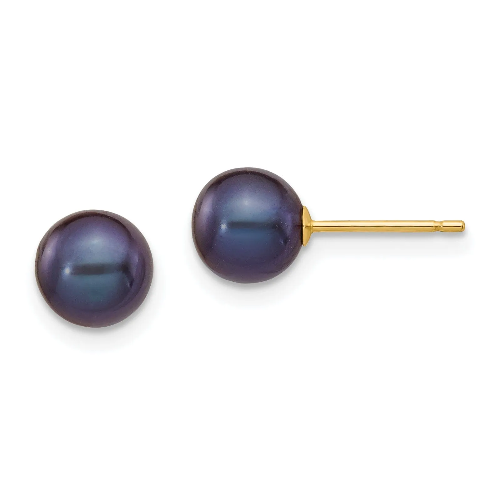 14k Yellow Gold Round Black Pearl Earrings