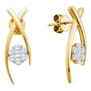 14K Yellow Gold Round Diamond Flower Cluster Screwback Stud Earrings 1/2 Cttw