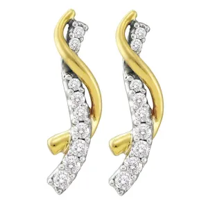 14k Yellow Gold Round Pave-set Diamond Journey Screwback Stud Earrings 1/2 Cttw