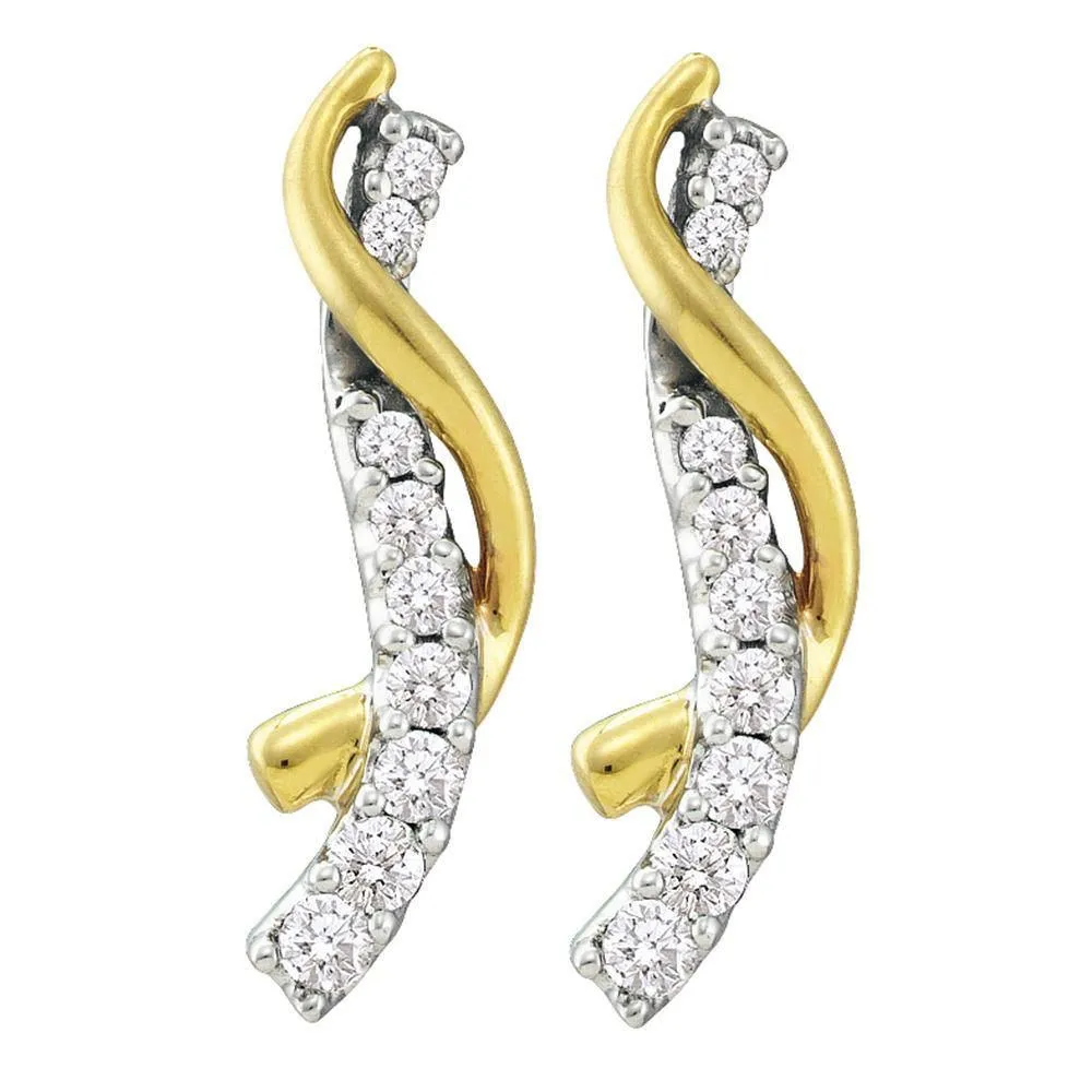 14k Yellow Gold Round Pave-set Diamond Journey Screwback Stud Earrings 1/2 Cttw