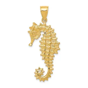 14k Yellow Gold Solid 3-Dimensional Texture Polished Finish Seahorse Charm Pendant