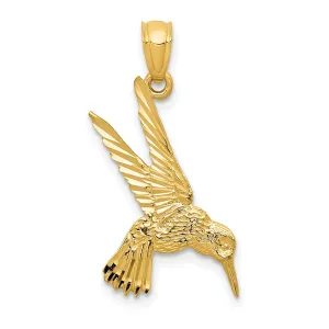 14k Yellow Gold Solid D.C Polished Finish Flying Hummingbird Pendant