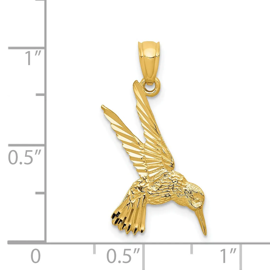 14k Yellow Gold Solid D.C Polished Finish Flying Hummingbird Pendant