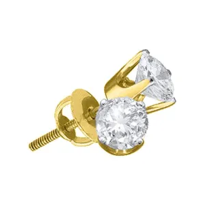 14K Yellow Gold Unisex Round Diamond Solitaire Stud Earrings 1.00 Cttw