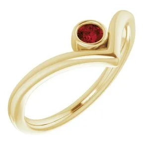 14K Yellow Mozambique Garnet Solitaire Bezel-Set "V" Ring