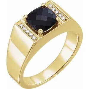 14K Yellow Onyx & 1/10 CTW Diamond Ring