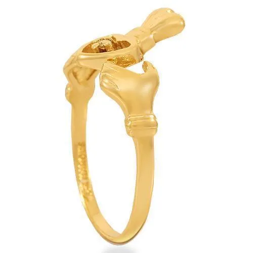 14K Yellow Solid Gold Diamond Irish Claddagh Ring 0.04 Cwt.