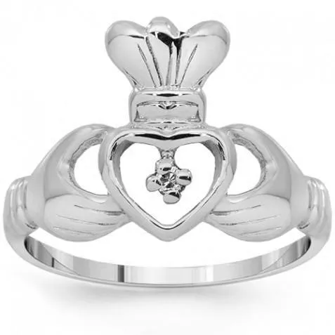 14K Yellow Solid Gold Diamond Irish Claddagh Ring 0.04 Cwt.