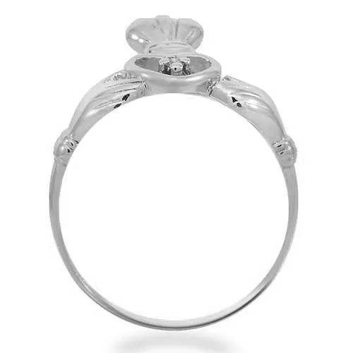 14K Yellow Solid Gold Diamond Irish Claddagh Ring 0.04 Cwt.